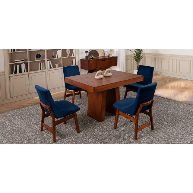 Comedor 120 Cm Odette Con Sillas Azul Marino 5 Piezas