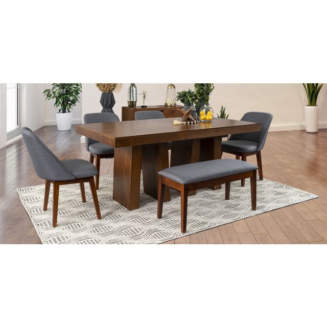 Comedor Odette PL Con Sillas Y Banca Olaf Gris 6 Piezas