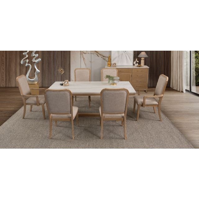 Comedor Rectangular De Mármol Elora CL Beige 7 Piezas