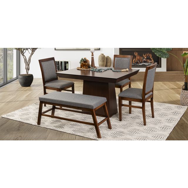 Comedor De 120 Cm Montreal Con Sillas Y Banca Gris 5 Piezas