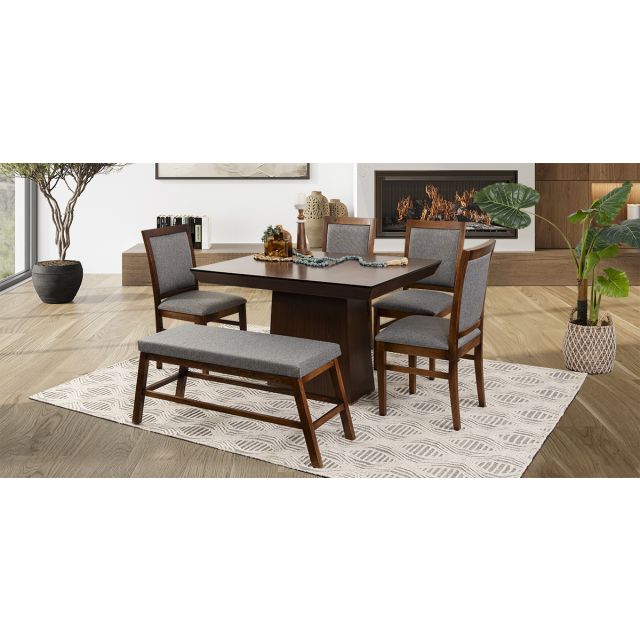 Comedor De 120 Cm Montreal Con Sillas Y Banca Gris 6 Piezas