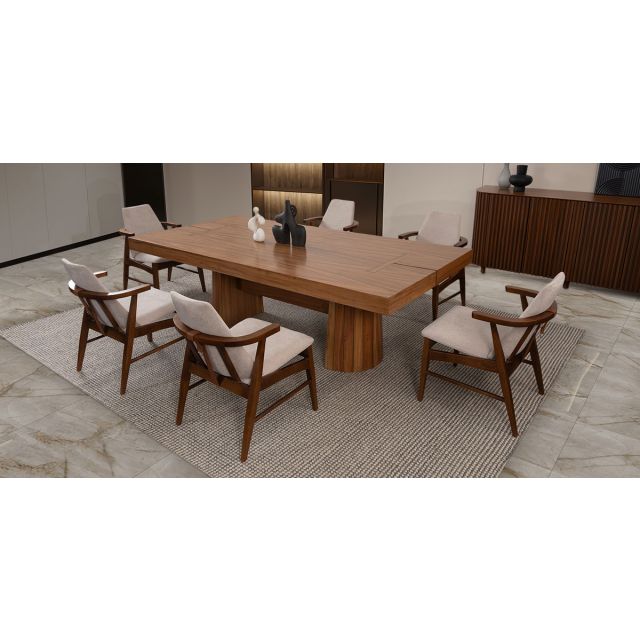 Comedor Rectangular 240 Cm Lynnea Con Sillas Cordel Beige 7 Piezas