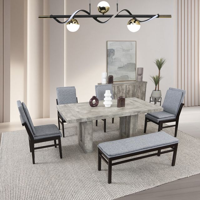 Comedor Luxor Con Sillas Y Banca Baruj Crudo Jaspe 6 Piezas