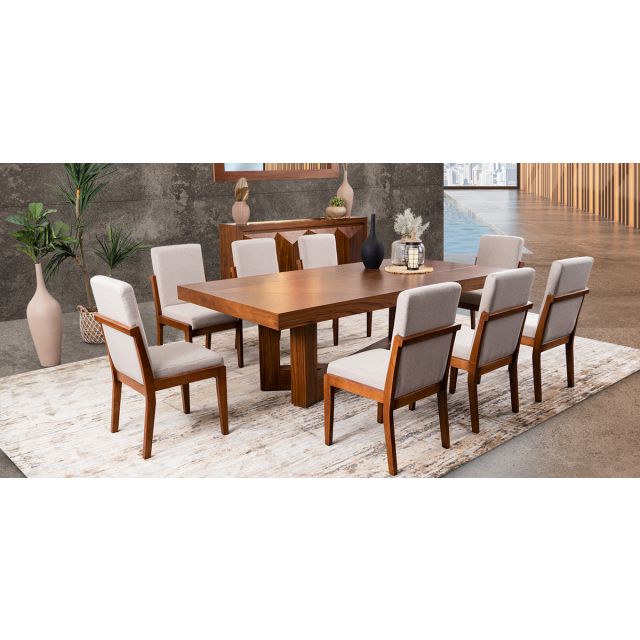 Comedor Rectangular 240 Cm Creta Arena 9 Piezas