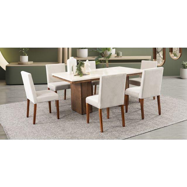 Comedor Rectangular De Mármol 180 Cm Alessia Beige 7 Piezas
