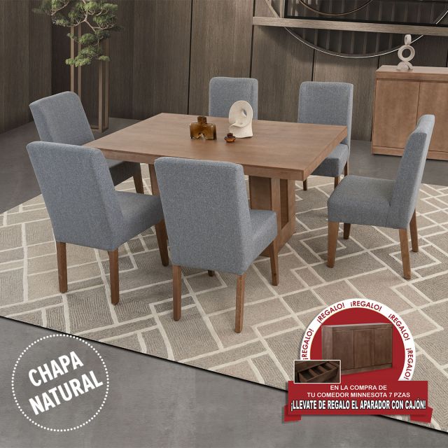 Comedor Rectangular Minnesota Gris 7 Piezas 