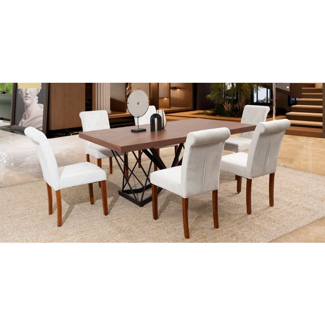 Comedor Rectangular 180 Cm Piastri Con Sillas Kara Beige 7 Piezas