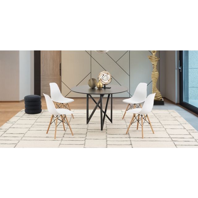 Comedor Redondo Nápoles Negro Con Sillas Atlas Blanco 5 Piezas