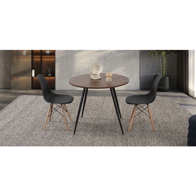 Comedor Redondo Marla Con Sillas Atlas Negro 3 Piezas