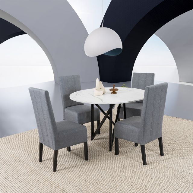 Comedor Redondo Nápoles Blanco Con Sillas Gris 5 Piezas
