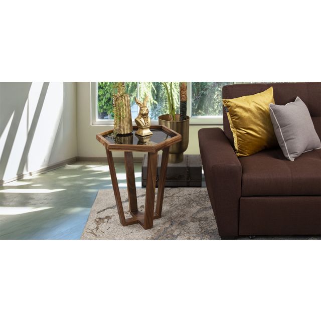 Mesa Lateral Hexagonal Cristal Grande Victory Negro