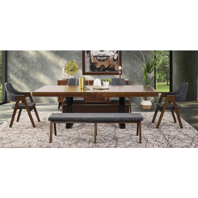 Comedor Estocolmo Con Sillas Y Banca Gris 6 Pzs
