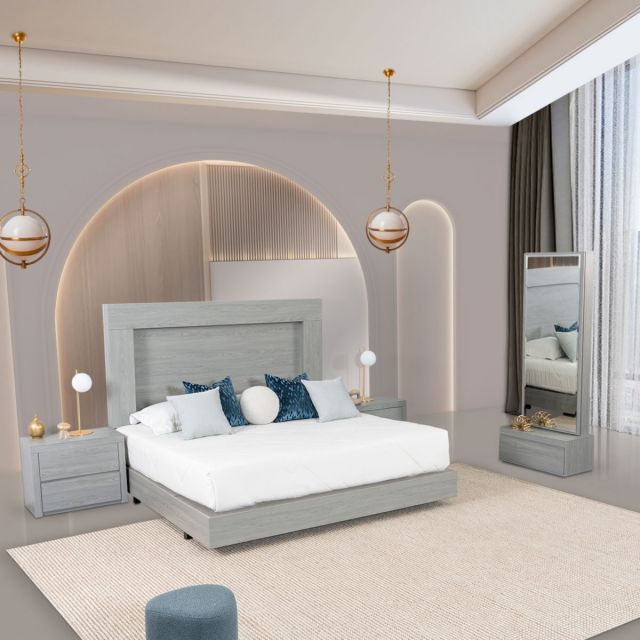 Recámara King Size Marbella Gris 4 Piezas