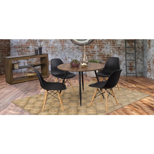 Comedor Redondo Marla Con Sillas Atlas Negro 5 Piezas