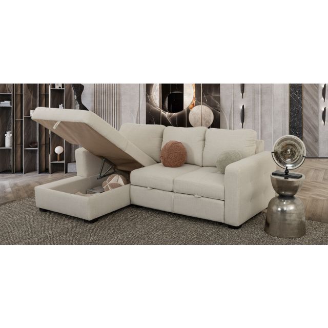 Sala Modular Izquierda Con Baúl Y Cama Alta Olivia Plus Beige