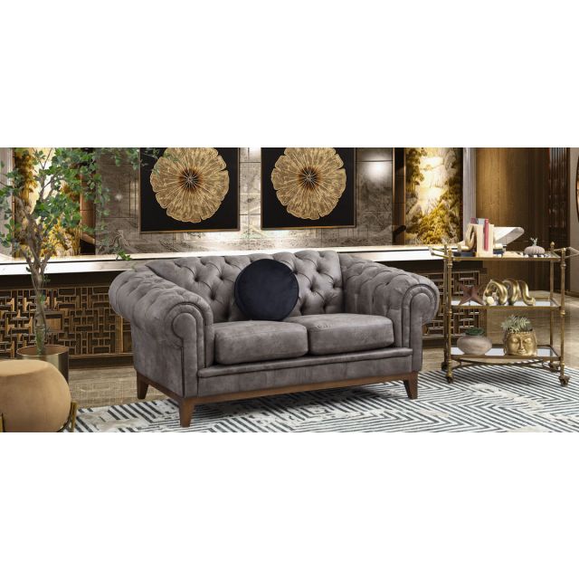 Sofá 2 Plazas Bonded Leather Begonia Gris