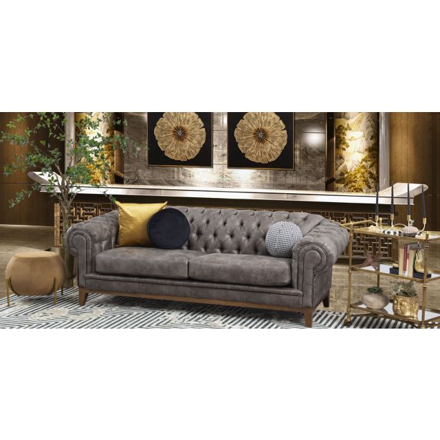 Sofá 3 Plazas Bonded Leather Begonia Gris