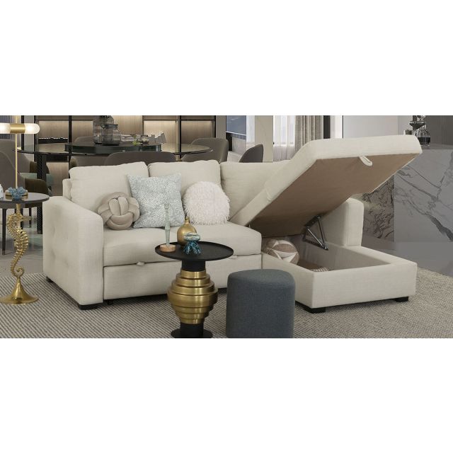 Sala Modular Derecha Con Baúl Y Cama Alta Olivia Plus Beige 