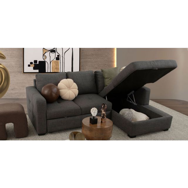 Sala Modular Derecha Con Baúl Y Cama Alta Olivia Plus Gris