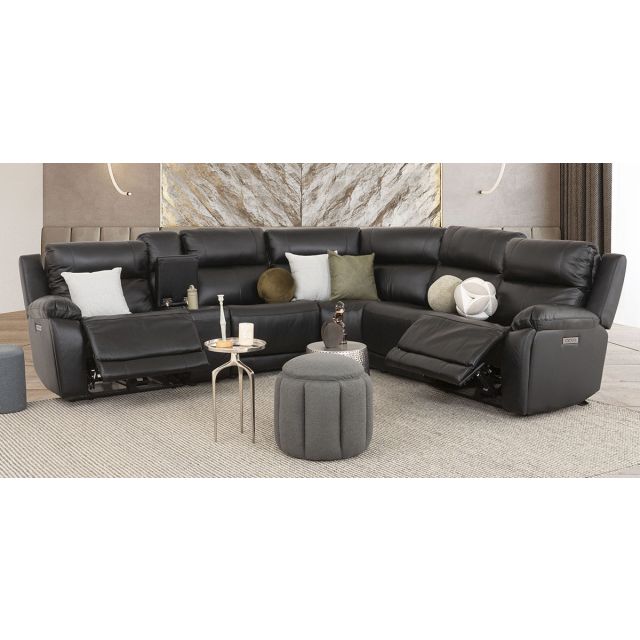 Sala Modular Con Reclinables Eléctricos De Piel Alberta Negro