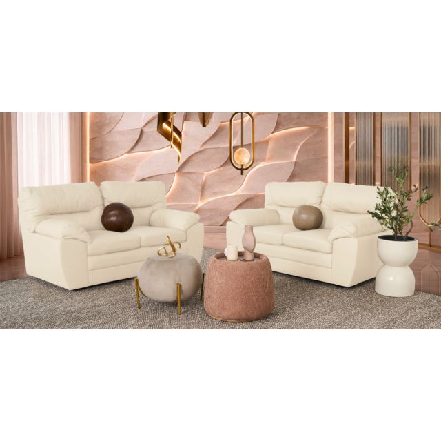 Sala Piel Pisa Blanco Hueso 2 Piezas