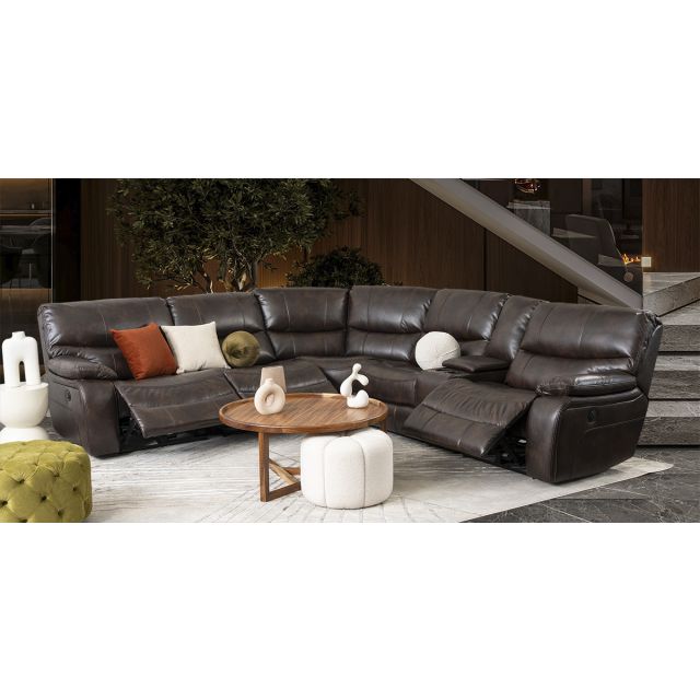 Sala Modular Con Reclinable Eléctrico Y Consola Rauda Café