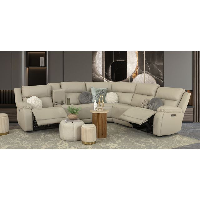 Sala Modular Con Reclinables Eléctricos De Piel Alberta Beige