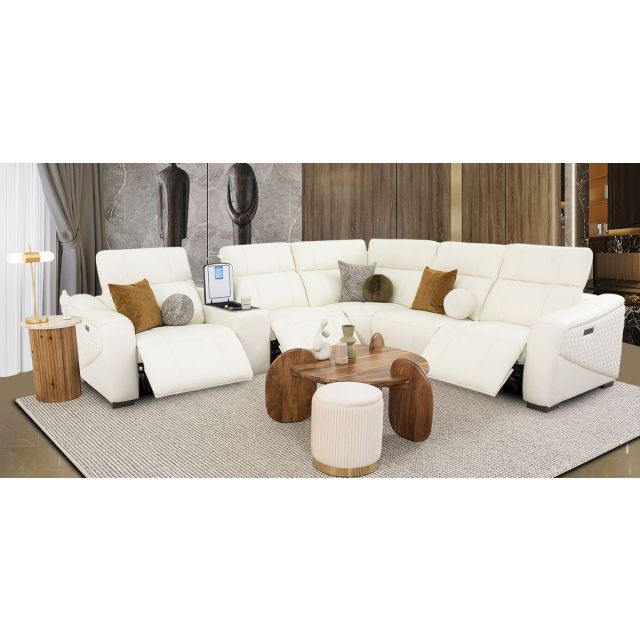 Sala Modular De Piel Con Reclinables Eléctricos Y Sistema De Refrigeración Brescia Beige