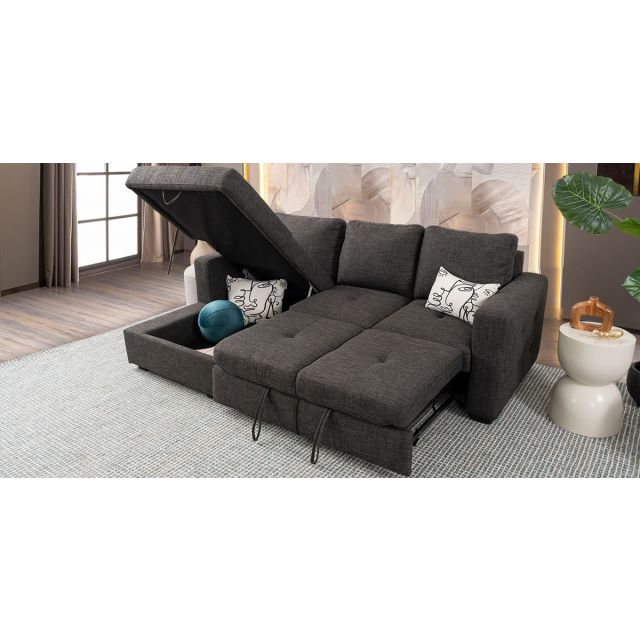 Sala Modular Izquierda Con Baúl Y Cama Alta Olivia Gris