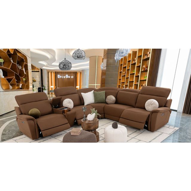 Sala Modular Con Reclinables Eléctricos Y Consola Sante Fe Café