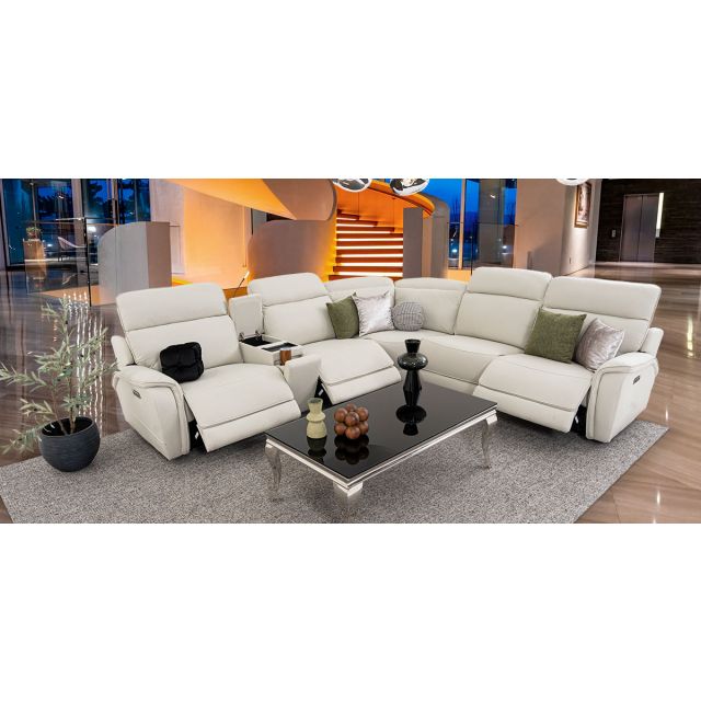 Sala Modular Con Reclinables Eléctricos Y Consola Sante Fe Gris