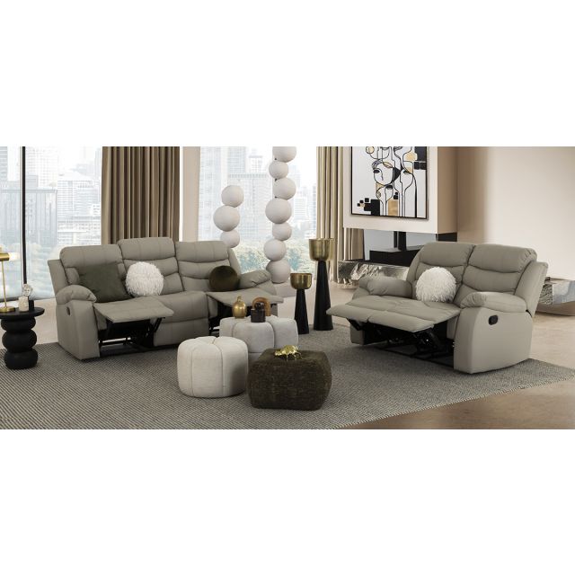 Sala Piel Con Reclinable Caserta Gris