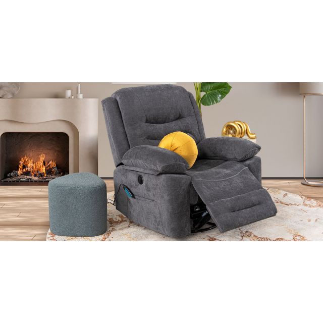 Sillón Reclinable Eléctrico Con Sistema de Masaje y Mecedora Perth Gris Obscuro