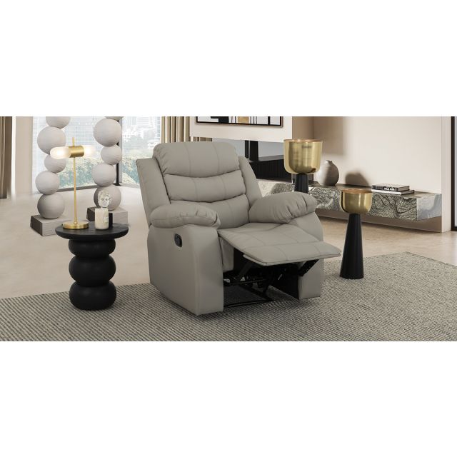 Sillón Piel Con Reclinable Caserta Gris