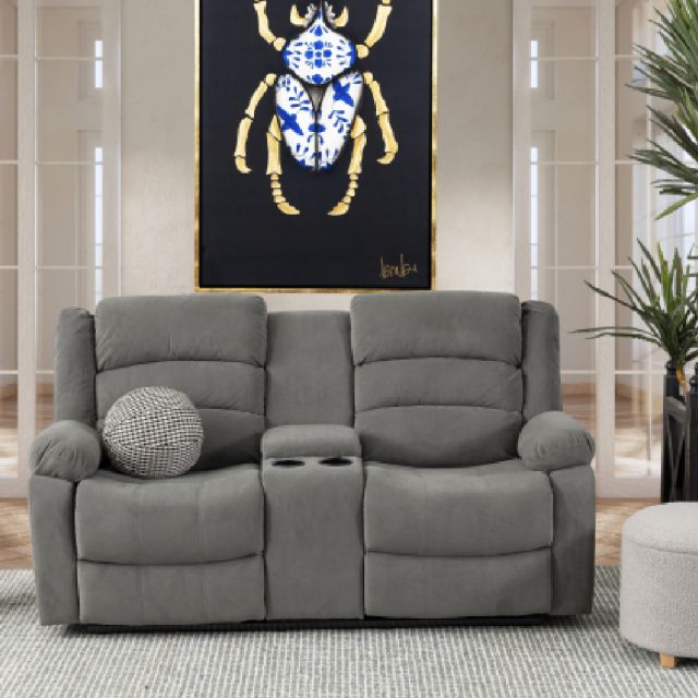 Sofá 2 Plazas con 2 Reclinables Eléctricos y Consola Sedona Gris