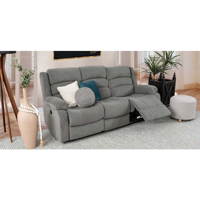 Sofá 3 Plazas Con 2 Reclinables Eléctricos Sedona Gris