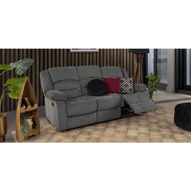 Sofá 3 Plazas Con Reclinables Memphis Velvet Gris