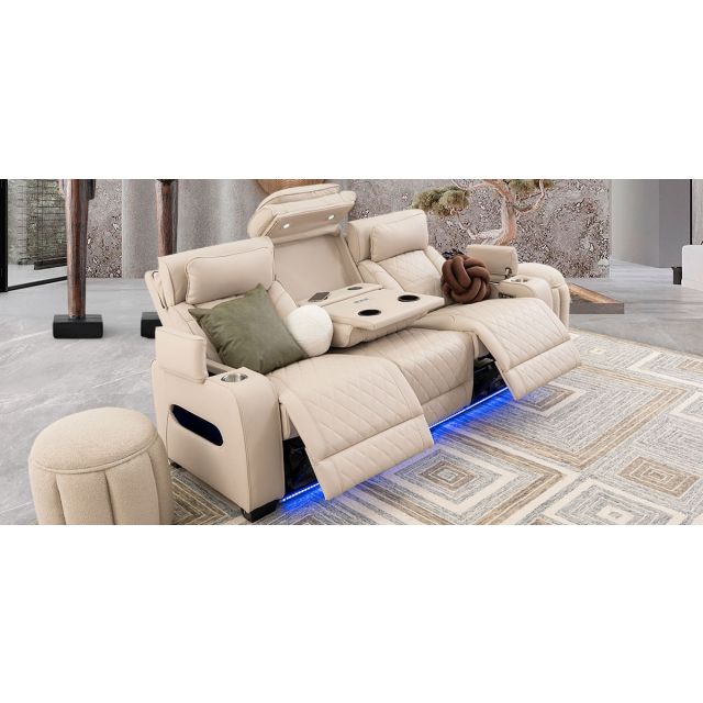 Sofá 3 Plazas Con Reclinables Eléctricos Jetour Beige