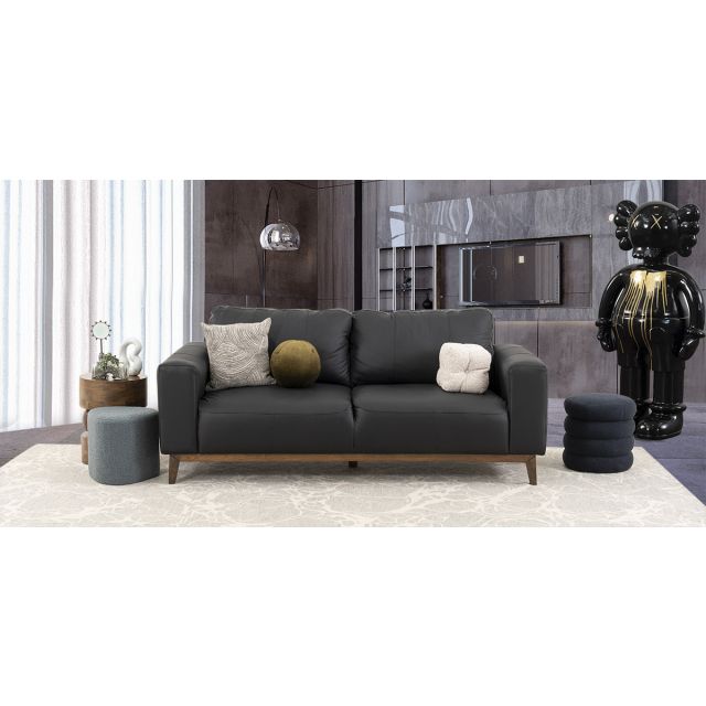 Sofá 3 Plazas Piel Littio Negro