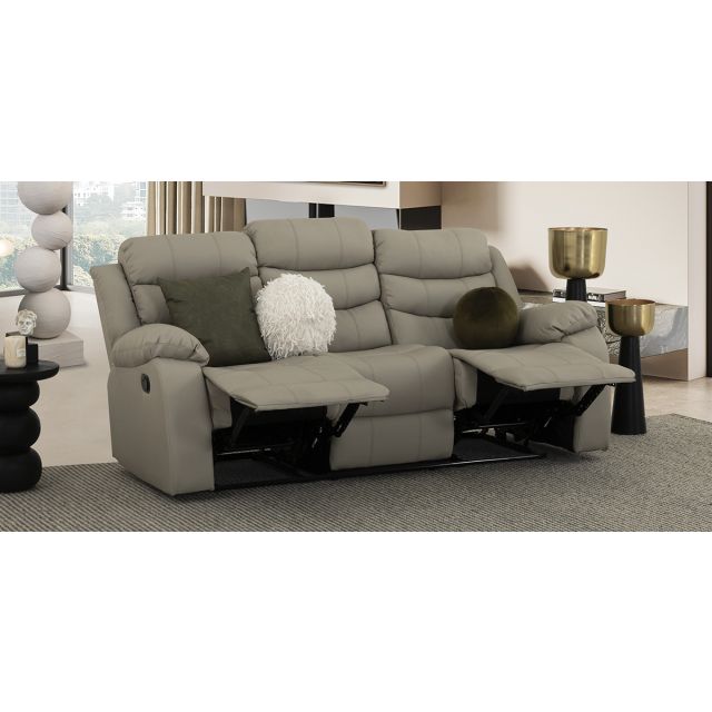 Sofá De 3 Plazas Piel Con Reclinable Caserta Gris
