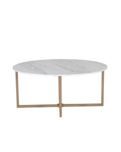 Mesa De Centro Ovalada 110 Cm Quartz Blanco Dorado Metal